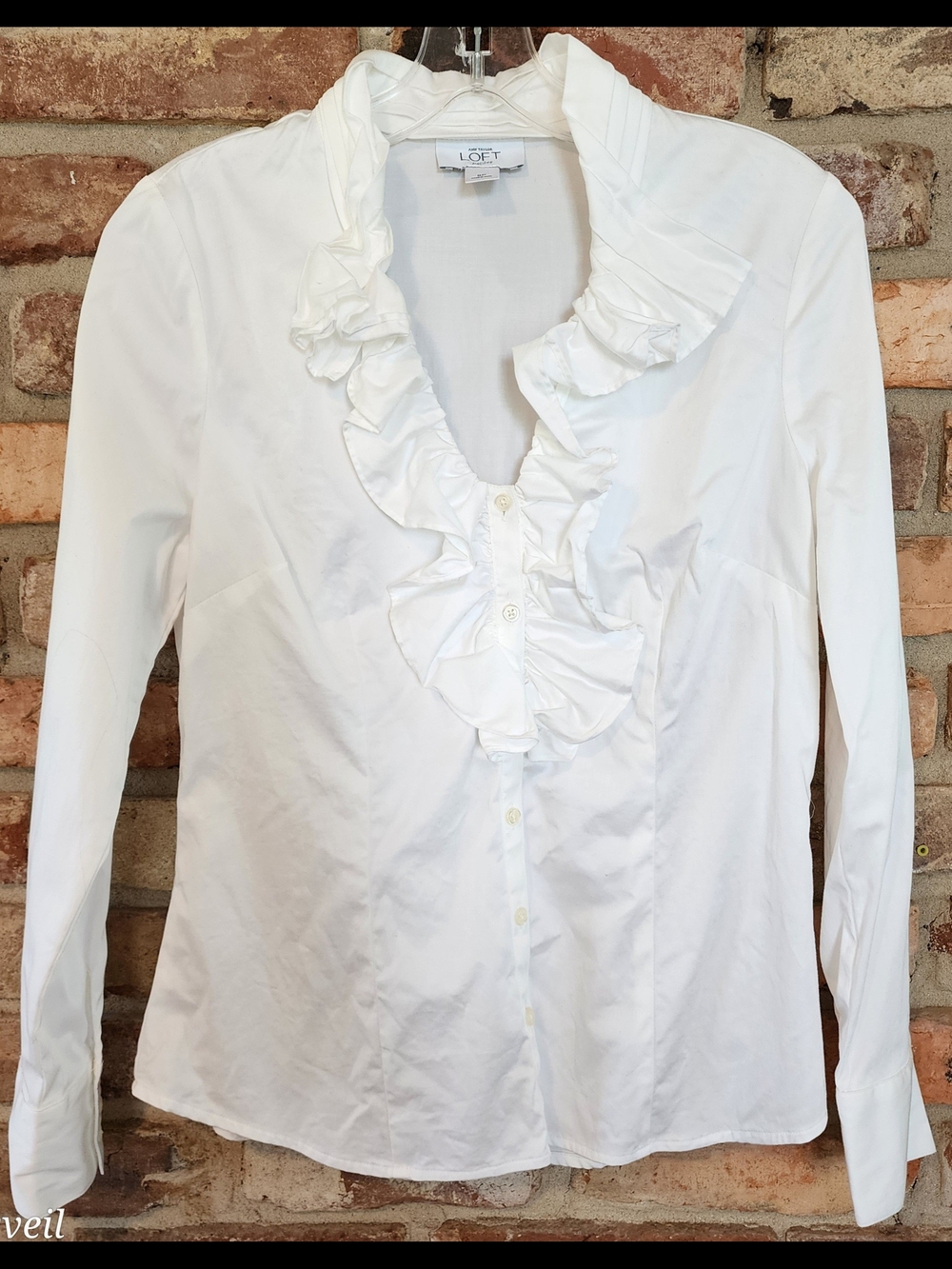 LOFT White Ruffled Button-Down Blouse 8P
